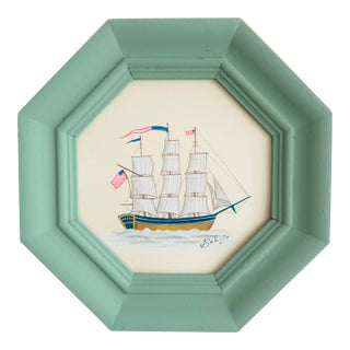 Original Hand-Painted Sailboat IPainting in a Hand-Painted Frame For Sale
