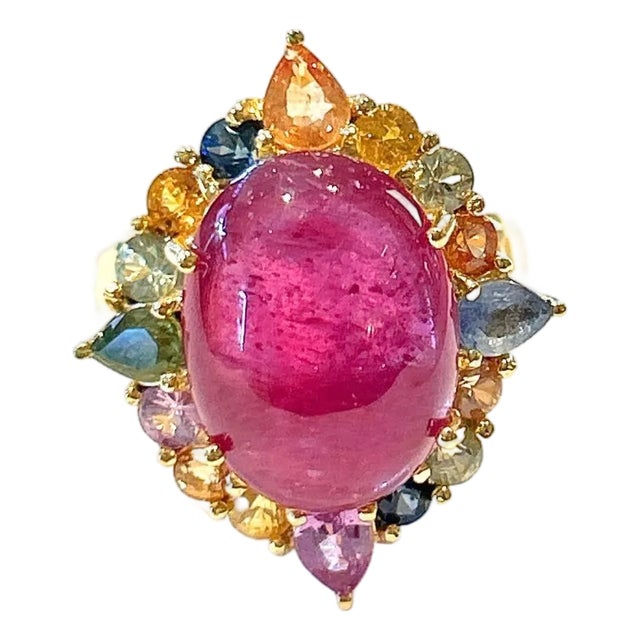 Bochic “Capri” Vintage Ruby & Multi Sapphire Ring Set In 18K Gold & Silver For Sale