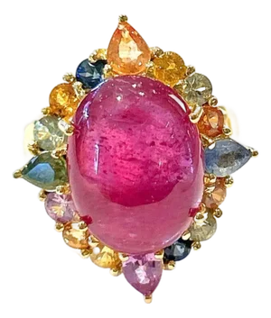 Bochic “Capri” Vintage Ruby & Multi Sapphire Ring Set In 18K Gold & Silver