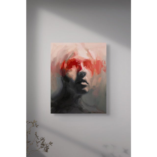 Early 21st Century Cipher by Josh Sorrell | Oil on Panel Portrait of a face with abstract red elements. For Sale - Image 5 of 5
