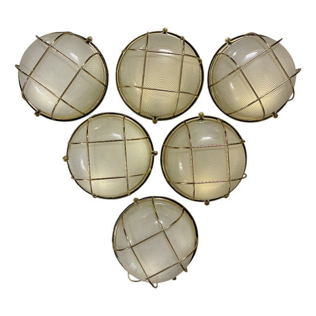 Industrial Wall Lights in Glass and Metal, 1970, Set of 6 For Sale