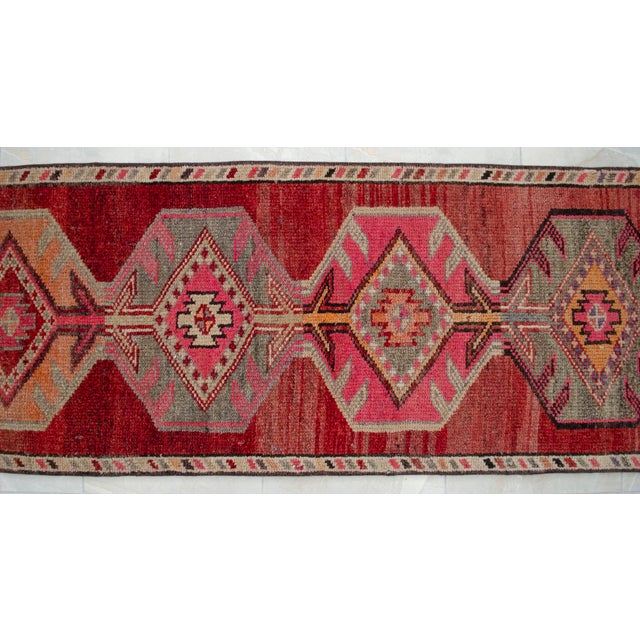 1950s Pink Turkish Hand-Knotted Runner Rug, Extra Long Narrow Hallway Decor 2x14 Ft Approx For Sale - Image 13 of 17