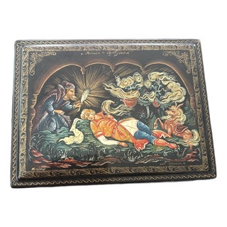 Vintage Hand Painted Lacquer Box For Sale