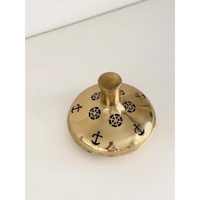 1950s Swedish Brass and Glass Ship’s Decanter With Nautical Cutouts For Sale - Image 4 of 4