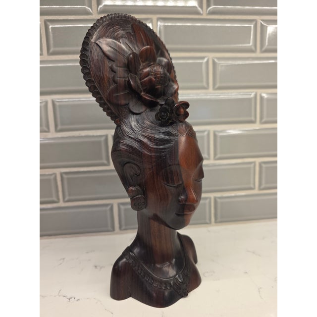 Art Deco Mid 20th Century Art Deco Balinese Modernist Macassar Ebony Portrait Bust Sculpture For Sale - Image 3 of 12