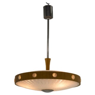 Wood & Glass Ceiling Lamp, Germany, 1960s For Sale