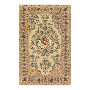 1940s Tan Sand Medallion Floral Antique Persian Isfahan Rug 3' 5'' X5' 3'' Handknotted Wool Carpet