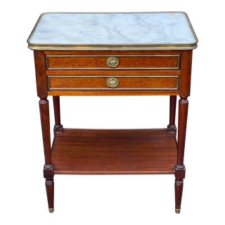 Antique Directoire Marble Top Bronze Mounted Nightstand Side Table For Sale