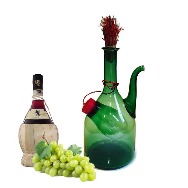 Vintage Tall Italian Glass Wine Chiller Green Glass Decanter Bottle