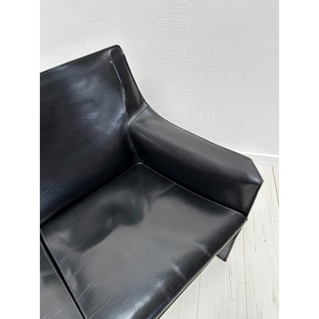 Metal Vintage Italian CAB 414 2-Seater Sofa in in Black Leather by Mario Bellini for Cassina, 1980s For Sale - Image 7 of 10