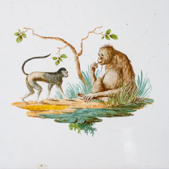 Late 19th Century Two 19th Century Majolica Tin Glazed Hand Painted Monkey Tiles For Sale - Image 5 of 11