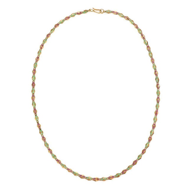 Contemporary Enamel Necklace18k Yellow Gold Multi-Color Reversible Rhombus Link For Sale - Image 3 of 5