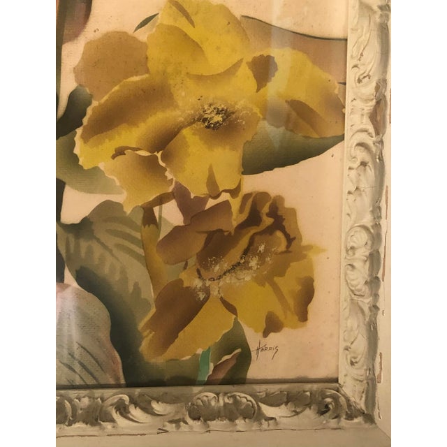 Abstract 1940s Benjamin Jorj Harris Yellow Lillys Airbrushed Painting For Sale - Image 3 of 17