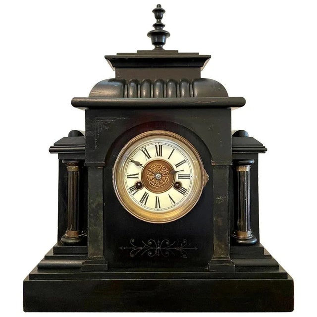 Large Victorian 19th Century Faux Marble Mantel Clock For Sale - Image 14 of 14