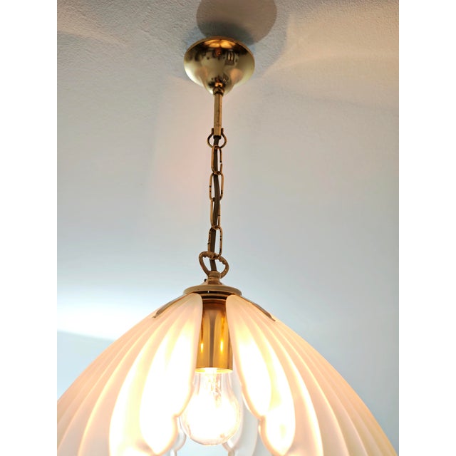 Gold Mid-Century Modern Pendant Lamp in Opaque Satin Glass and Gilt Metal, Italy, 1970s For Sale - Image 8 of 18