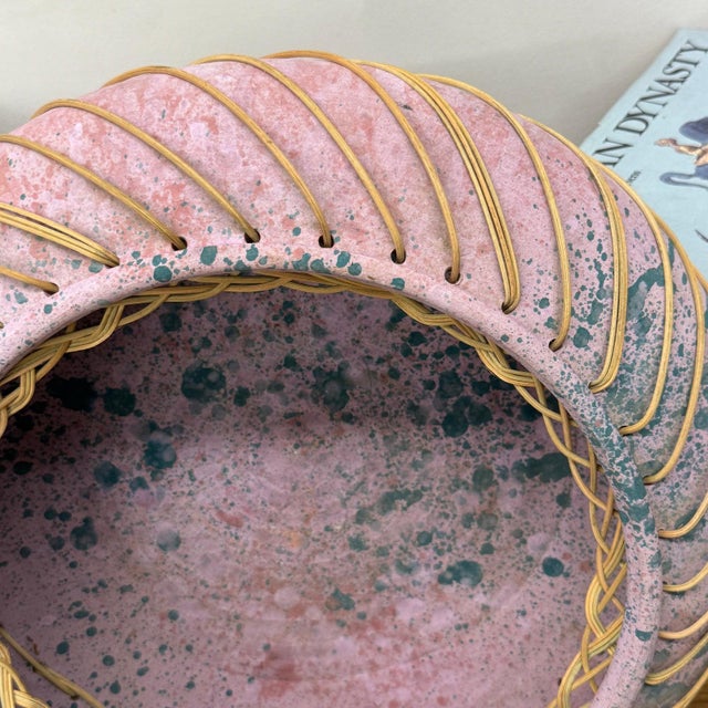 Late 20th Century Large Pink and Blue Pastel Ceramic Bowl with Woven Design For Sale In New York - Image 6 of 12