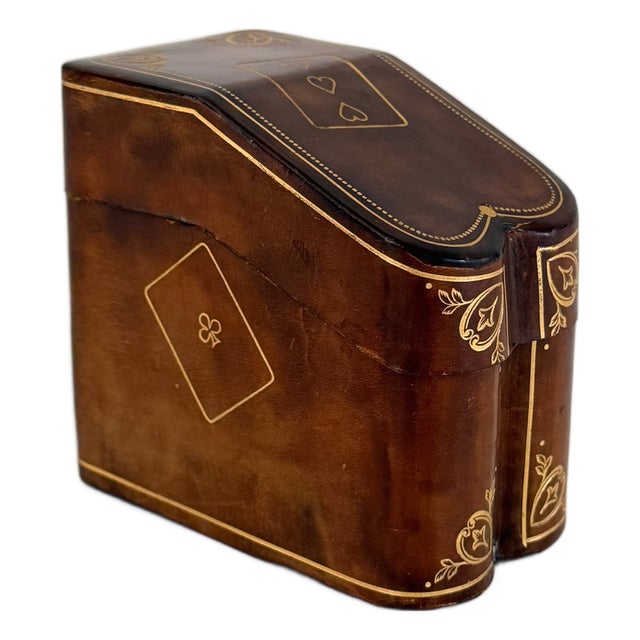 Vintage Italian Gilt Tooled Leather Card Box For Sale