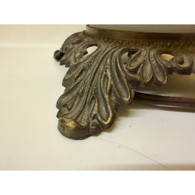 Early 20th Century Vintage Victorian "Gone With the Wind" Floral Milk Glass Hurricane Parlor Lamp For Sale - Image 5 of 16