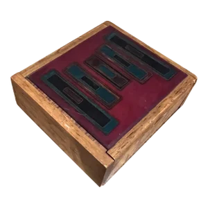 1960s German Modernist Teak Jewelry Box Abstract Enamel Schibensky Bunge