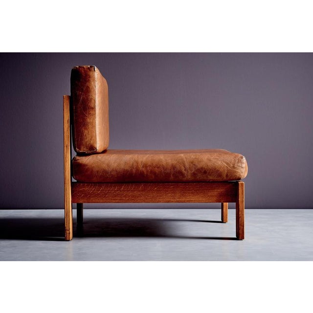 1970s Modular Lounge Chairs in Oak and Leather, Germany, 1970s, Set of 3 For Sale - Image 5 of 10