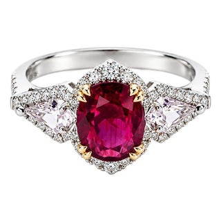 Gorgeous 18k White Gold 1.61ct No Heat Ruby Diamond Ring, Size 6.5 For Sale