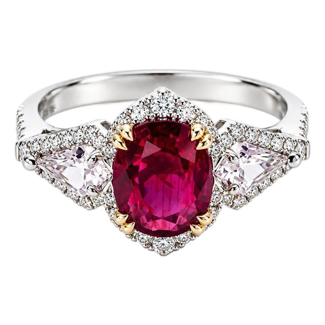 Gorgeous 18k White Gold 1.61ct No Heat Ruby Diamond Ring, Size 6.5 For Sale