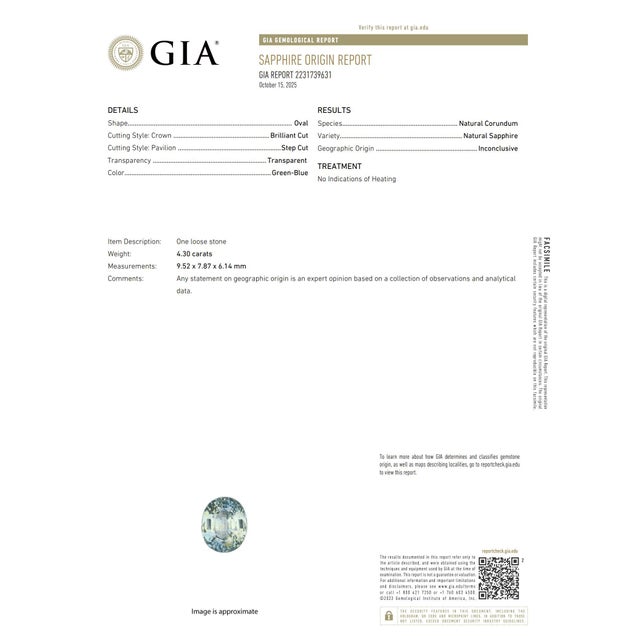 Vintage Gia 4.30 Carat No Heat Teal Sapphire Diamond Platinum Ring, Size 5.25 For Sale In Los Angeles - Image 6 of 6