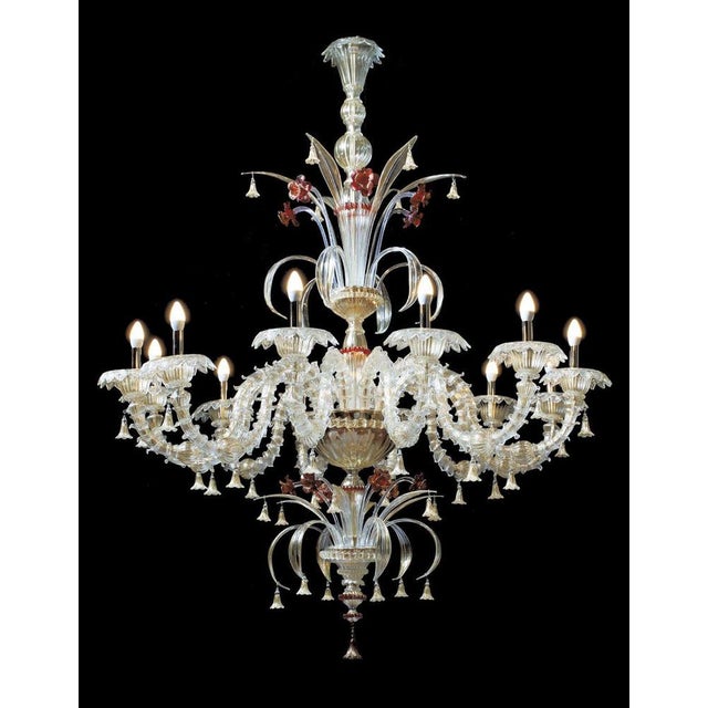 Ca rezzonico iii 12 lights chandelier in gold plate & murano glass by aggiolight. Dimensions: d 110 x h 160 cm (+ 100 cm...