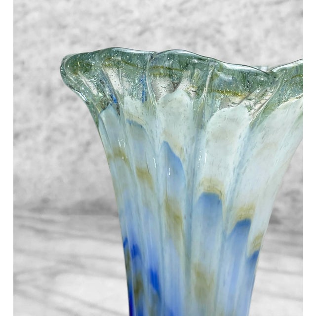 Mid 20th Century Vintage Italian Murano Blue Blown Art Glass Flared Vase For Sale - Image 5 of 9