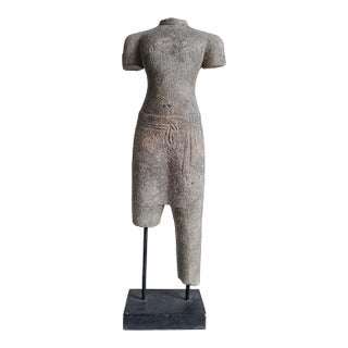 Reclaimed Khmer Torso Sculpture, Hand-Carved Sandstone, Thailand, 1930 For Sale