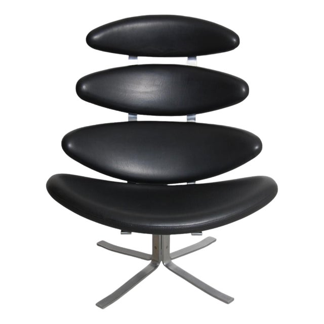Corona Chair in Black Leather by Erik Jørgensen For Sale