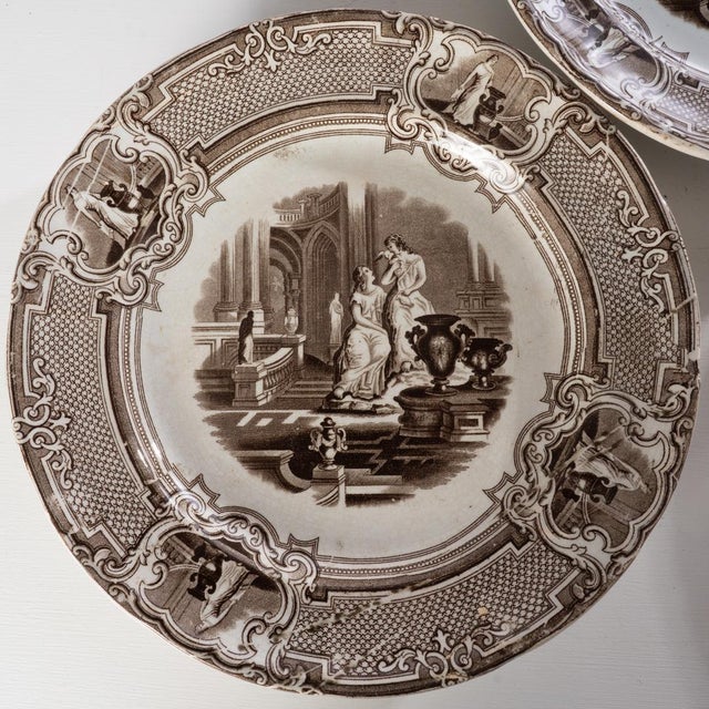 English 5 Mid 19th Century Brown Transferware Plates by Podmore Walker and Co. "Minerva Pattern" For Sale - Image 3 of 9