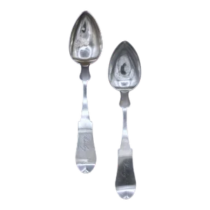 Circa 1833-50 Pair of American Coin Silver Soup Spoons by William Kendrick