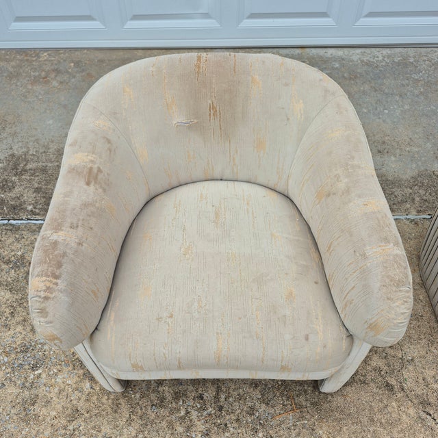 Art Deco 1980s Thayer Coggins Style Art Deco Revival Neoclassical Ionic Column Tub Barrel Chairs for Reupholstery - A Pair For Sale - Image 3 of 12