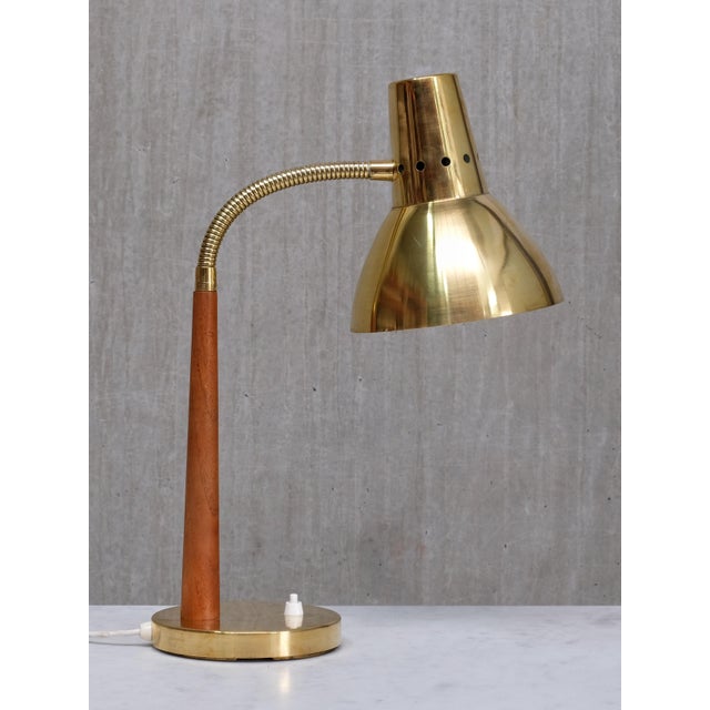 Adjustable Table Lamp in Brass and Teak from Boréns Borås, Sweden, 1960s For Sale - Image 11 of 11