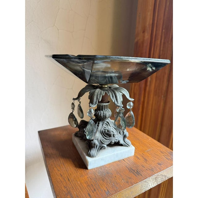 1950s Hollywood Regency Pedestal Centerpiece Bowl, Smoky Glass Ashtray With Marble Base For Sale - Image 15 of 15