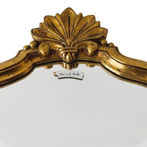 Mid-Century Baroque Style Gold Leaf-Gilded Crest Mirror, 1950s For Sale - Image 4 of 8