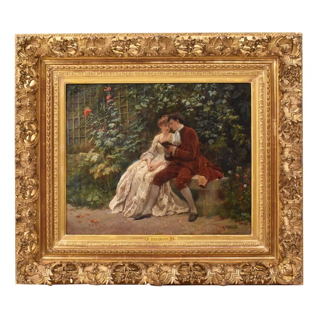 Auguste Hadamard, Young Lady and Gentleman, Gallant Scene, Oil on Canvas, 19th Century For Sale