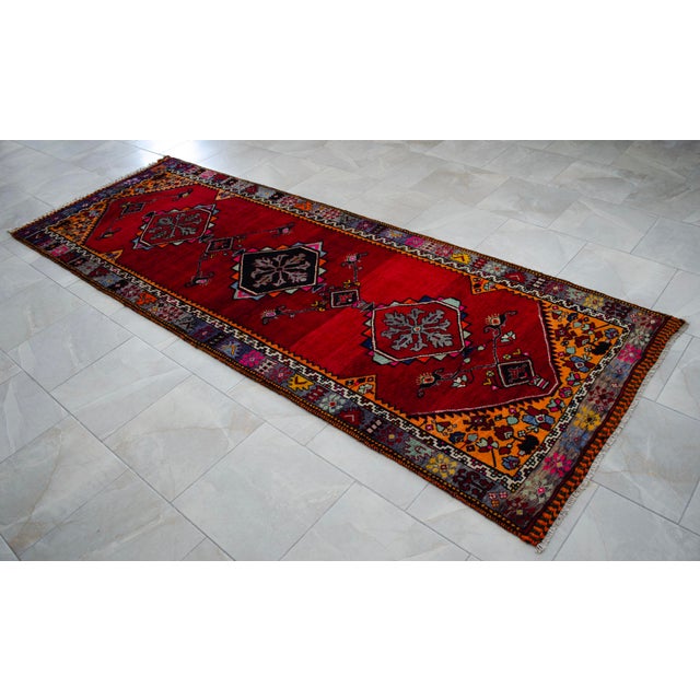 1950s Hand Knotted Turkish Rug for Hallway, Runner Rug, Bed Side Accent, Kitchen Rug - 3′8″ X 10′5″ For Sale - Image 10 of 17