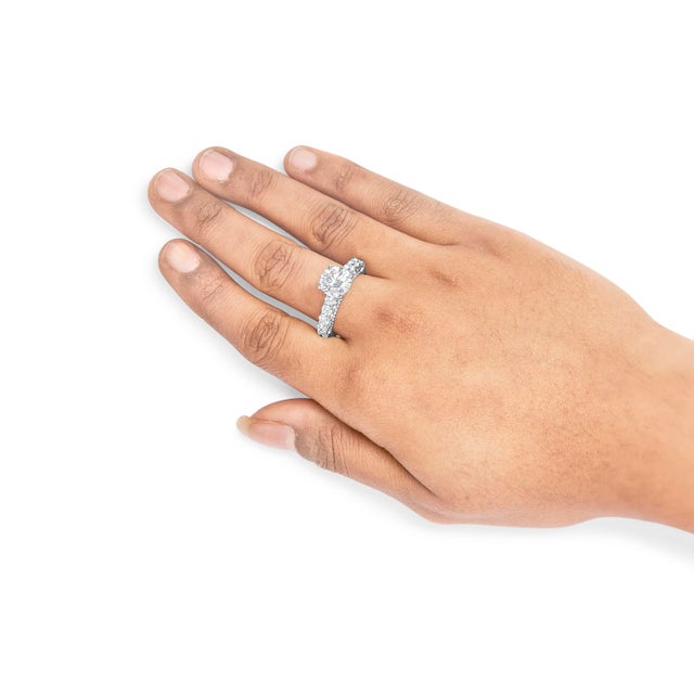 Early 21st Century 14K White Gold 3 1/5 Cttw Lab Grown Diamond Vintage Style Engagement Ring - Size 8 For Sale - Image 5 of 6