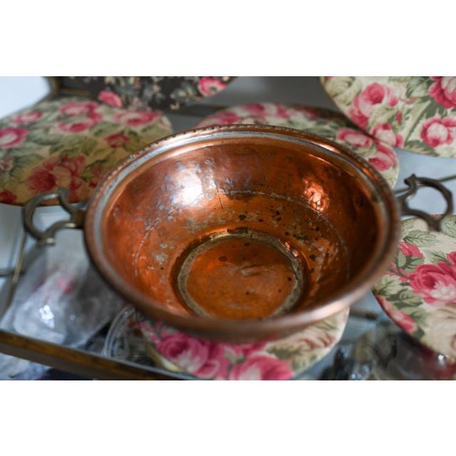 Contemporary Antique Copper and Brass Handled Primitive Bowl For Sale - Image 3 of 9