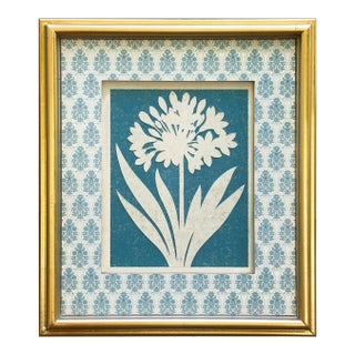 Contemporary Blue and White Paper-Cut Agapanthus Botanical in Hand-Made Frame For Sale