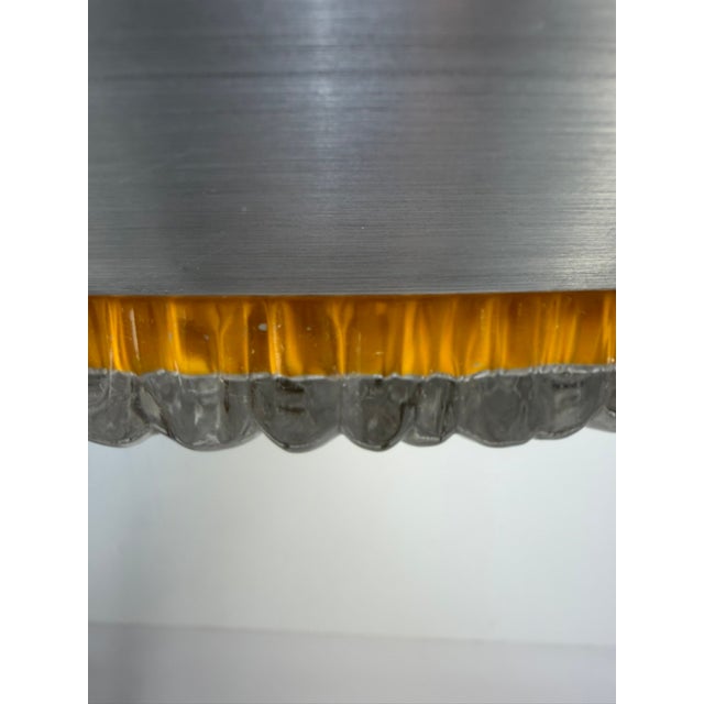 Mid-Century Modern Space Age Pendant Lamp in Brushed Aluminium and Amber Pressed Glass, 1970s For Sale - Image 3 of 12
