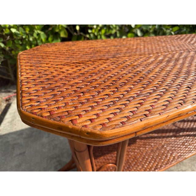 Wood Vintage Palm Beach Handwoven Natural Rattan Console Table For Sale - Image 7 of 15