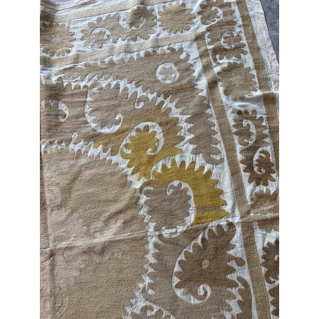 Bohemian Neutral Tan Suzani From Tashkent 4'6'' X 4'10'' For Sale In New York - Image 6 of 11