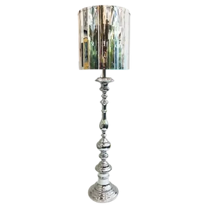 Italian 1970s Chrome "Turned Wood" Style Candlestick Floor Lamp