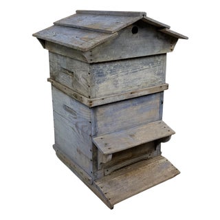 Antique French Blue Wooden Beehive, 1890s For Sale