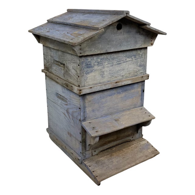 Antique French Blue Wooden Beehive, 1890s For Sale