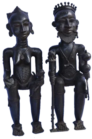 Nigerian Yoruba Artist, Royal Couple, Pre-1800s, Bronzes, Set of 2