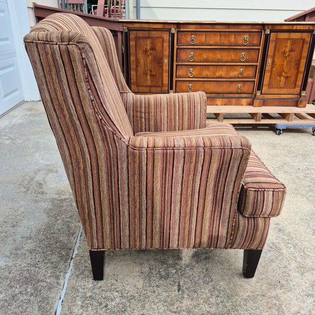 Brown 2010 Stratford Caye Transitional Striped Cocoa Brown Wingback Arm Chair For Sale - Image 8 of 13